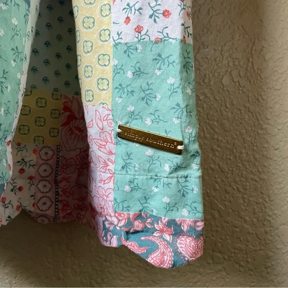 Simply Southern Womens Large Patchwork Floral Midi Dress Preppy Modest Pockets - Picture 5 of 9